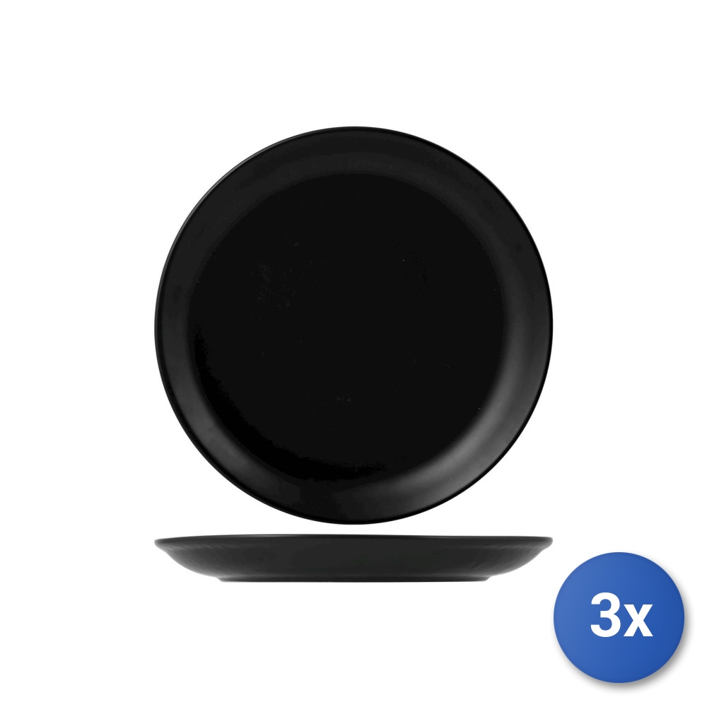 3X Plates In Porcelain Ø 23 Cm, Black H&H