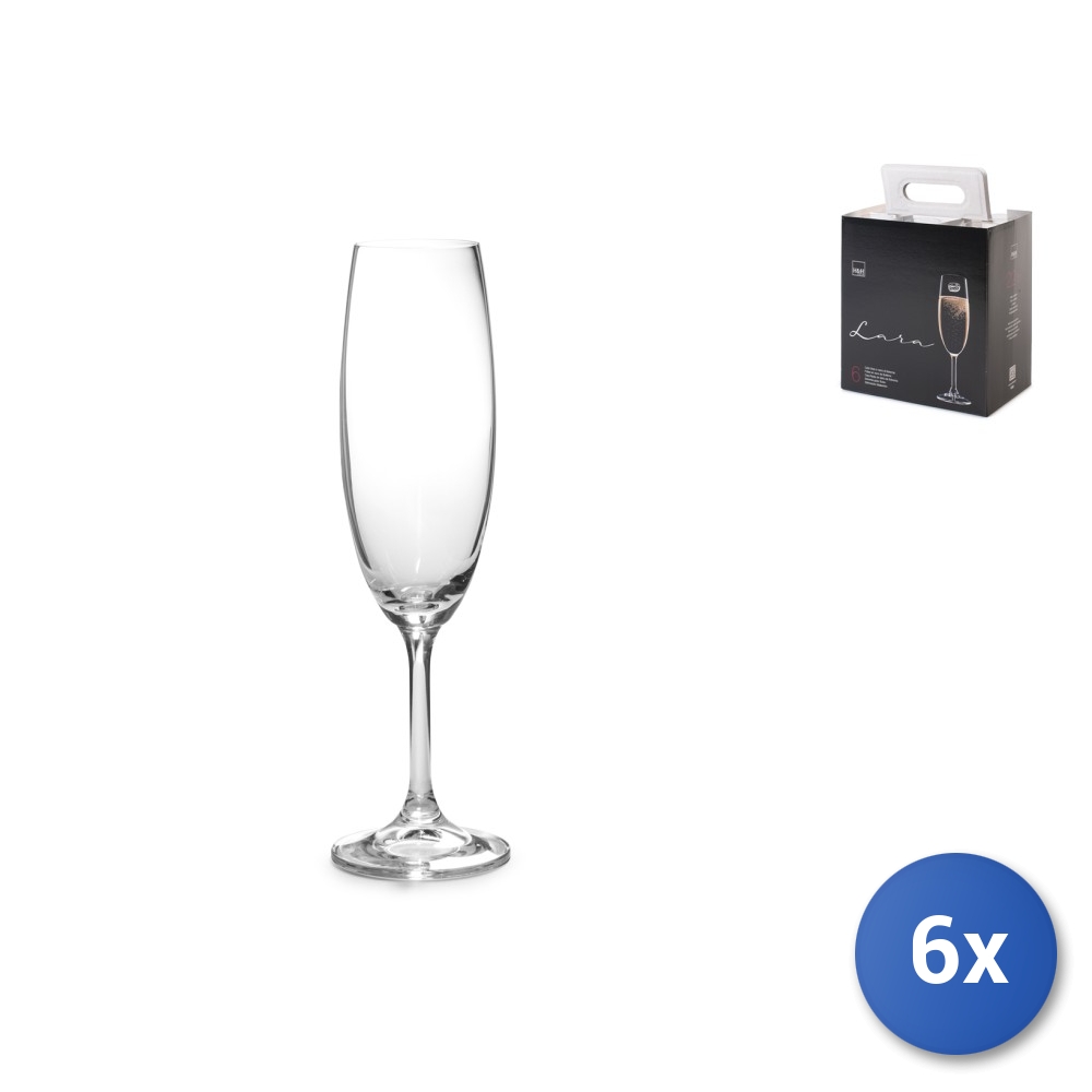 6 Transparent Glass Flute Cups Lara 22Cl Bohemia