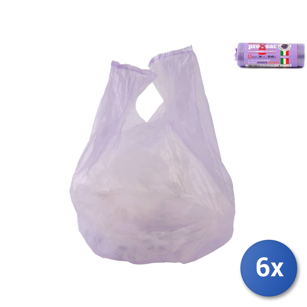 6X Roll Of 15 Lavender Scented Proxsac Bags 52X65 CM Virosac