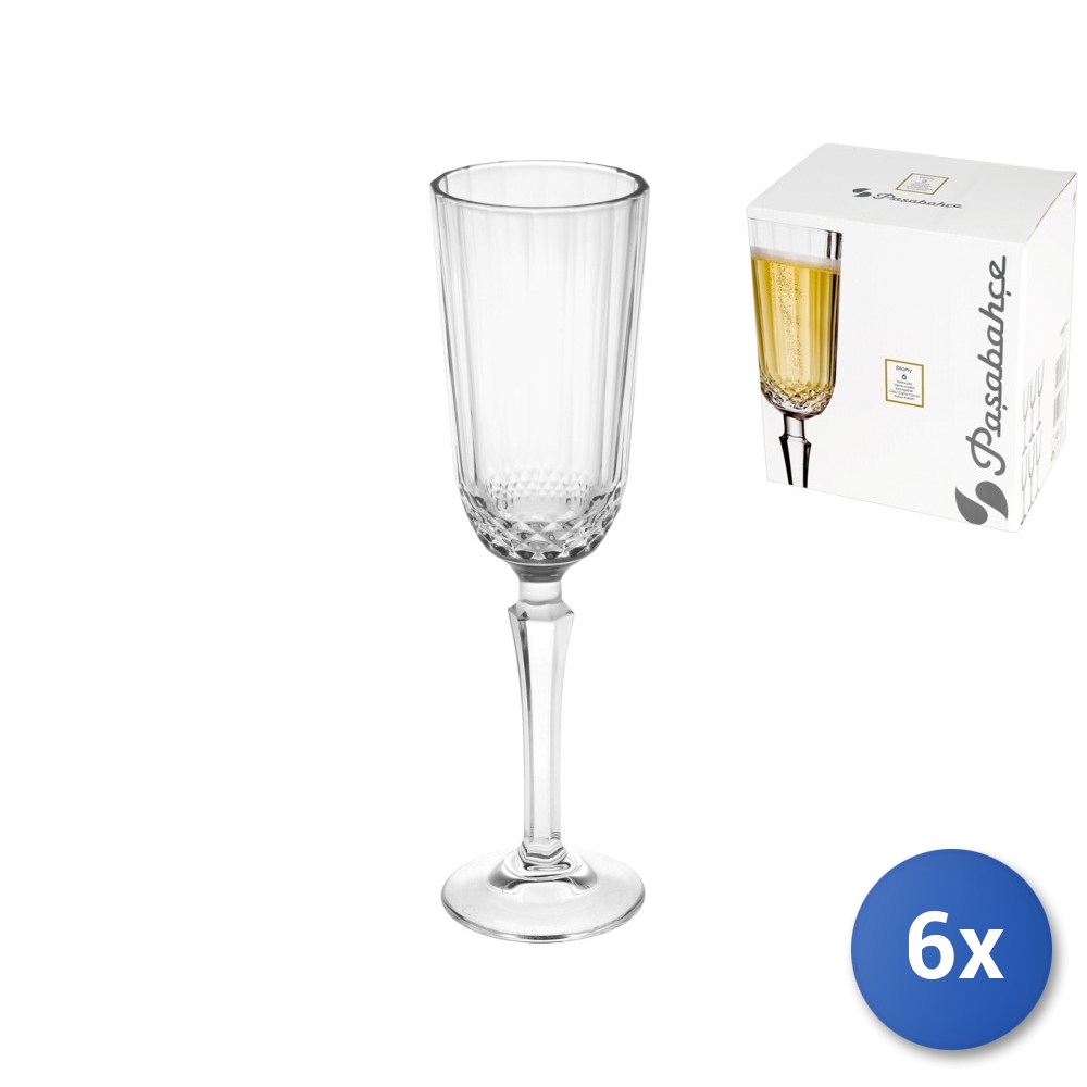 6x Rombo Flute Glasses Diony Crystal Clear Glass CL 12,5